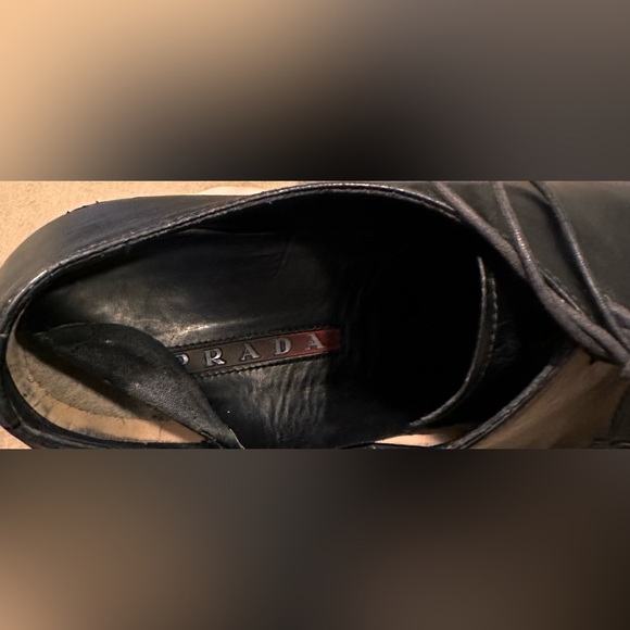 416. Men’s Prada Vintage Black Leather Oxford Lace-up Dress Shoe with Dust Bag - Picture 12 of 16